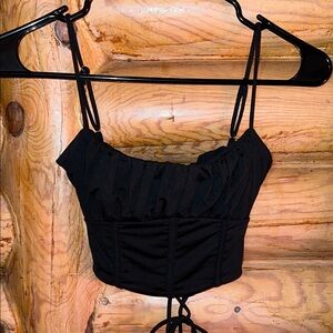 Sky To Moon - Black Ruched Corset-Style Camisole Top - Size S